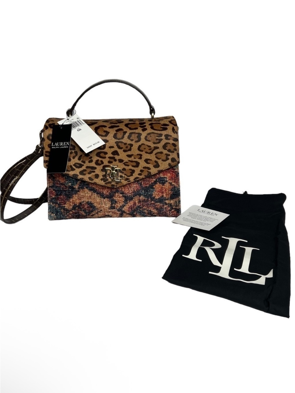 Ralph Lauren Leopard-Print Top Handle Satchel with Tapestry Body